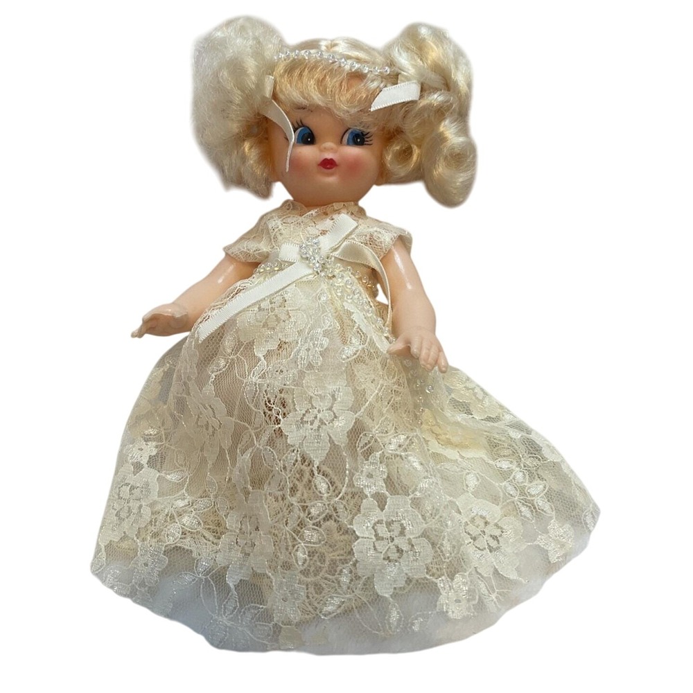 Vintage‎ Christmas Tree Topper Blonde Hair Lace Beaded Crown Rubber Plastic